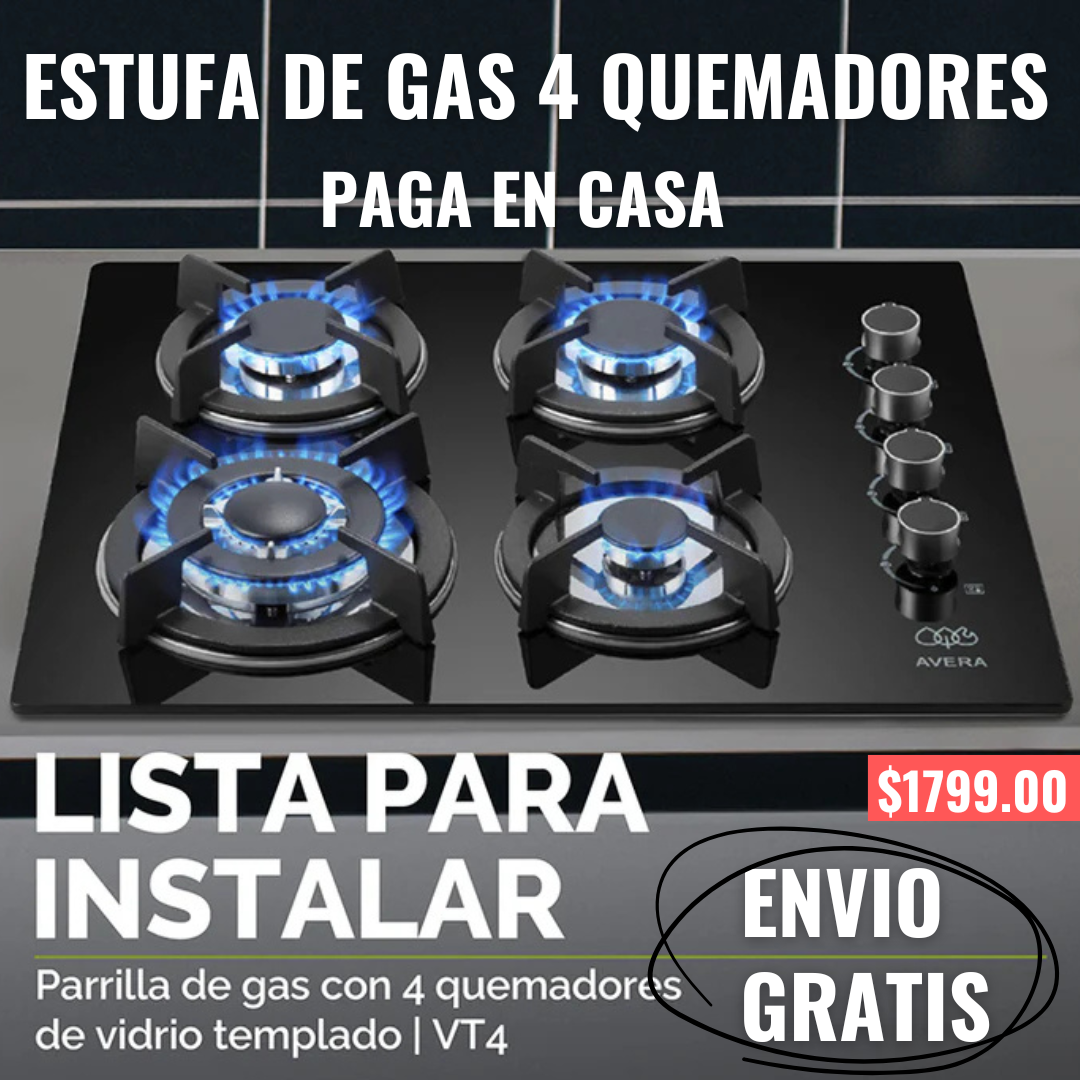 Estufa gas 4 quemadores Vidrio Templado 🔥