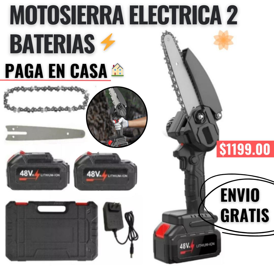 🔥 Mini Motosierra Eléctrica 7" con Estuche y 2 Baterías 🔋